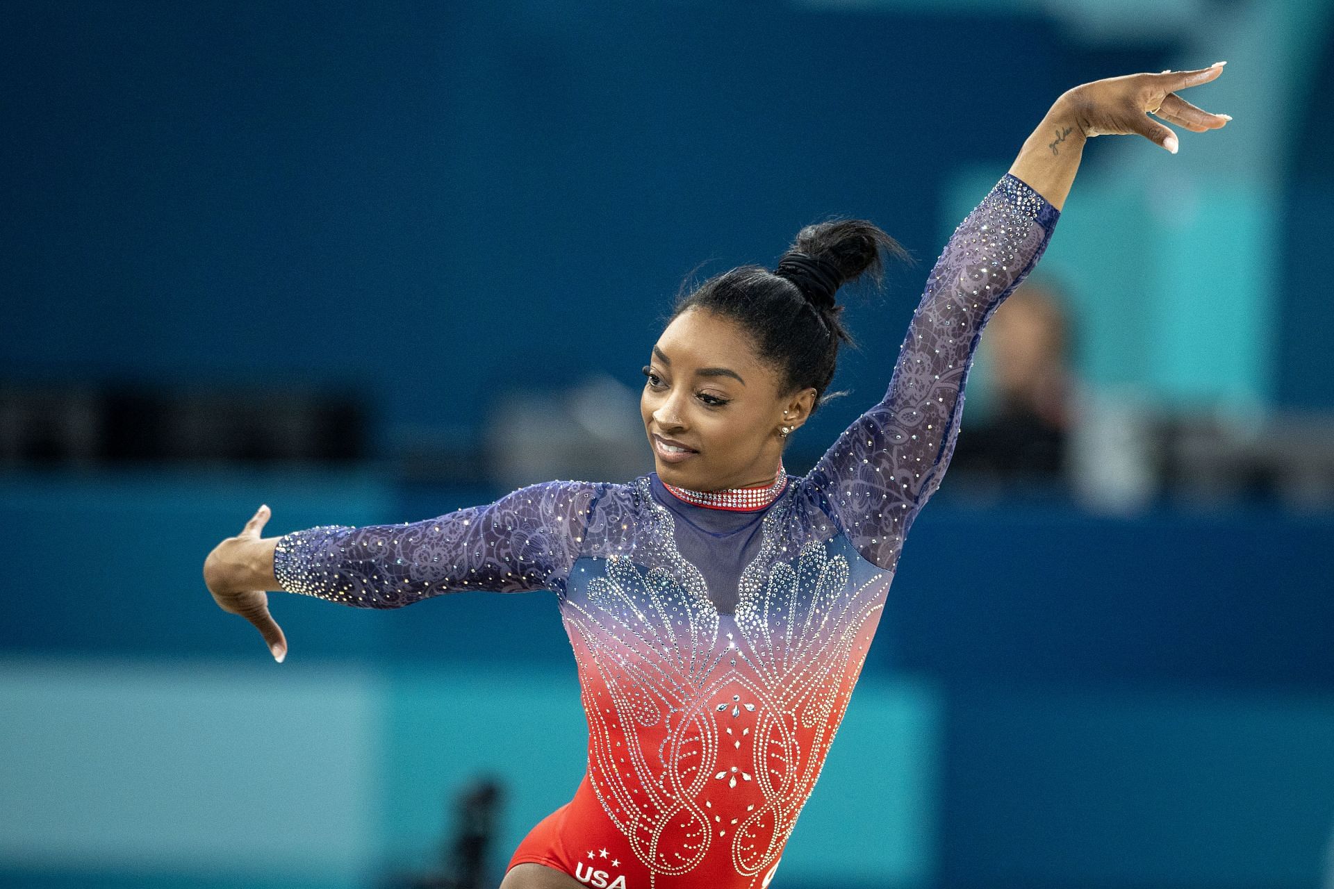 Simone Biles of the United States during the 2024 Summer Olympic Games in Paris, France. (Photo by via Getty Images)
